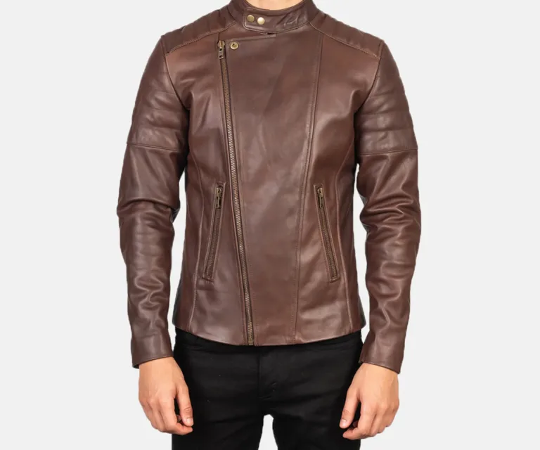 Faisor Brown Leather Biker Jacket — view 5