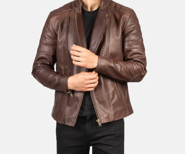 Faisor Brown Leather Biker Jacket — view 6