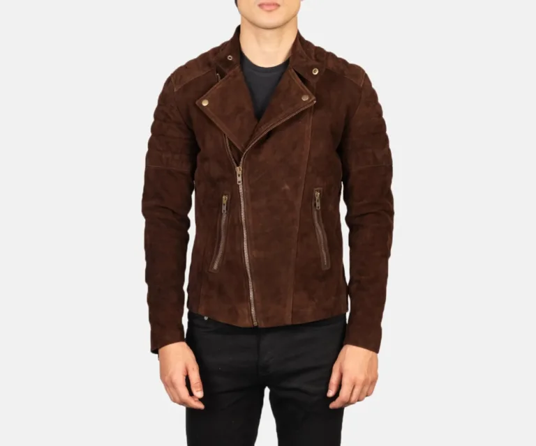 Faisor Mocha Suede Biker Jacket — Front Open Hero Presentation