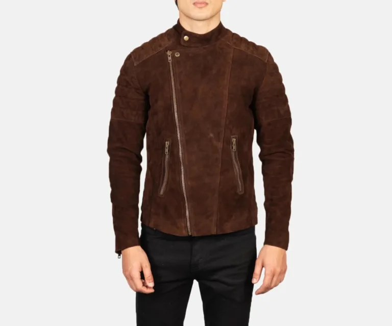 Faisor Mocha Suede Biker Jacket — Rear Back View & Clean Hemline