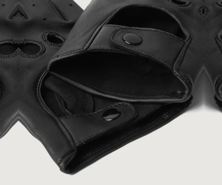 Ferdinand Black Leather Driving Gloves Luxury Handcrafted Leather Accessory / Gift — Unfolded Internal Compartment Architecture
