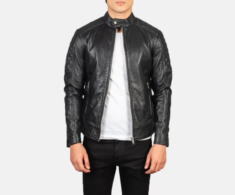 Fernando Quilted Black Leather Biker Jacket — Front Open Hero Presentation