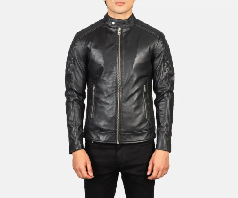 Fernando Quilted Black Leather Biker Jacket — Rear Back View & Clean Hemline