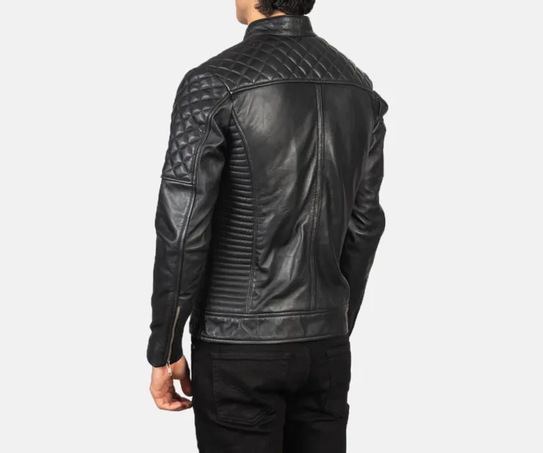 Fernando Quilted Black Leather Biker Jacket — Macro Detail Texture, Stitching & Hardware