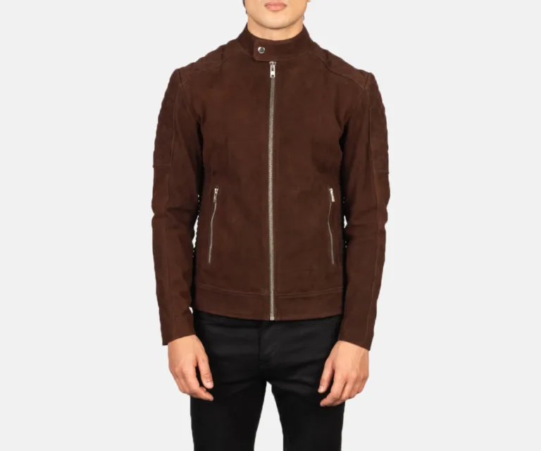 Fernando Quilted Brown Suede Biker Jacket — Rear Back View & Clean Hemline