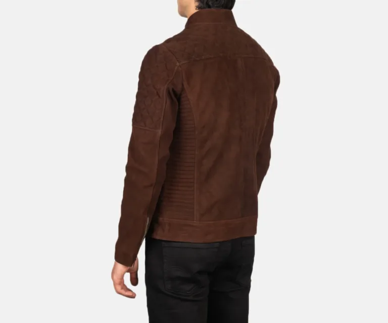 Fernando Quilted Brown Suede Biker Jacket — Macro Detail Texture, Stitching & Hardware