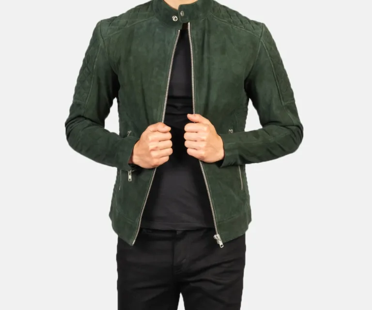 Fernando Quilted Green Suede Biker Jacket