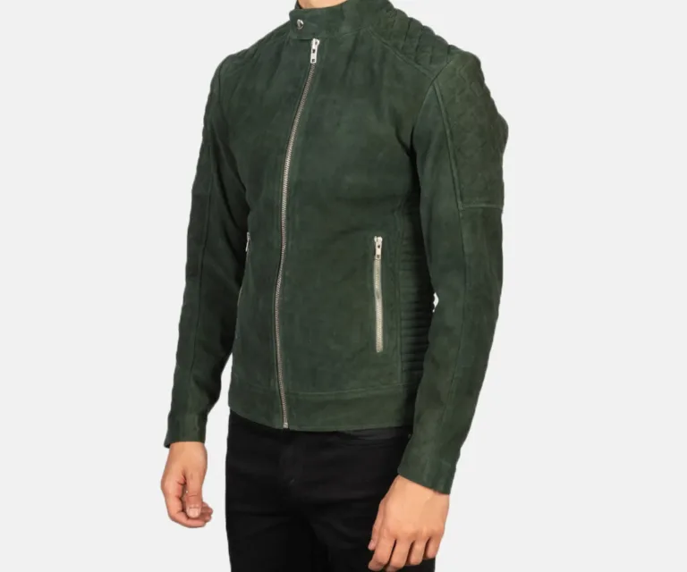 Fernando Quilted Green Suede Biker Jacket — view 2