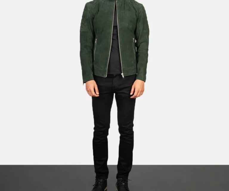 Fernando Quilted Green Suede Biker Jacket — view 3