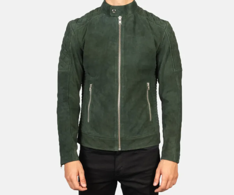 Fernando Quilted Green Suede Biker Jacket — view 4