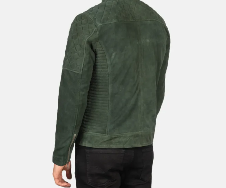 Fernando Quilted Green Suede Biker Jacket — view 5