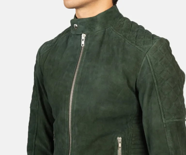 Fernando Quilted Green Suede Biker Jacket — view 6