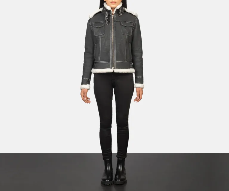 Fiona Black Hooded Shearling Leather Jacket Luxury Women's Outerwear — Collar & Closure Architecture