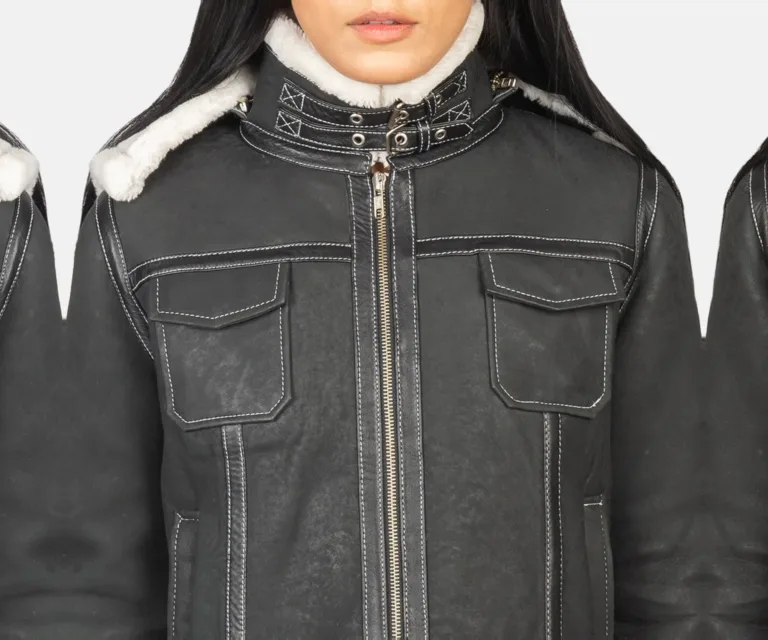 Fiona Black Hooded Shearling Leather Jacket Luxury Women's Outerwear — Full-Length Silhouette & Drape