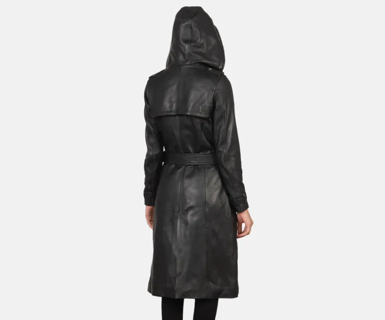 Fixon Hooded Black Trench Coat Luxury Women's Outerwear — Macro Hardware & Leather Grain