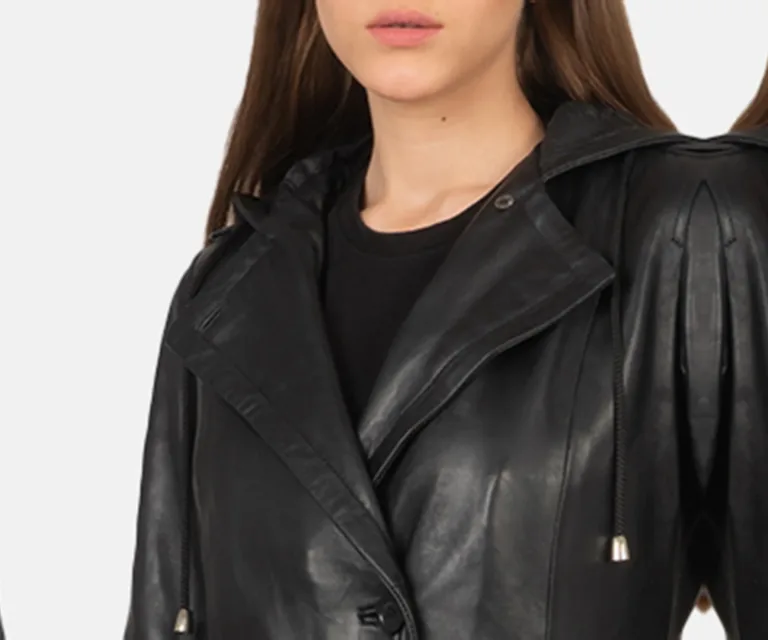 Fixon Hooded Black Trench Coat Luxury Women's Outerwear — Full-Length Silhouette & Drape