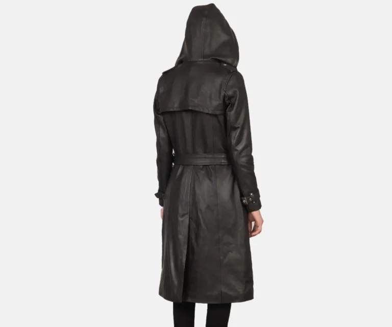 Fixon Hooded Brown Trench Coat Luxury Women's Outerwear — Rear Profile & Tailored Seaming