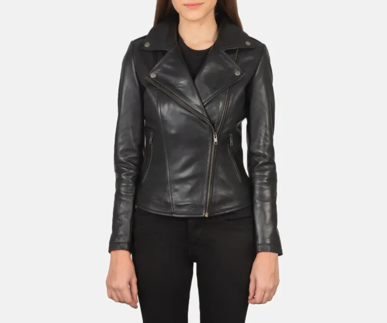 Flashback Black Leather Biker Jacket Luxury Women's Biker Jacket — Front Silhouette Hero Presentation