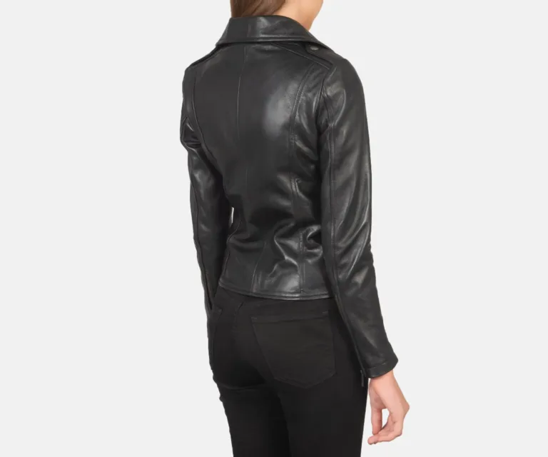 Flashback Black Leather Biker Jacket Luxury Women's Biker Jacket — Macro Hardware & Leather Grain
