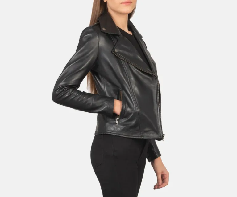 Flashback Black Leather Biker Jacket Luxury Women's Biker Jacket — Full-Length Silhouette & Drape