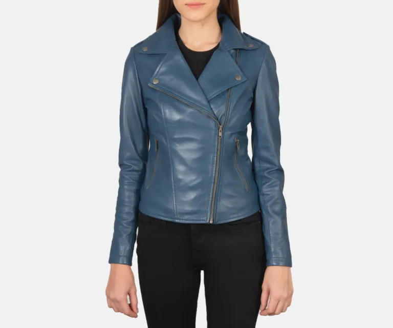 Flashback Blue Leather Biker Jacket Luxury Women's Biker Jacket — Front Silhouette Hero Presentation