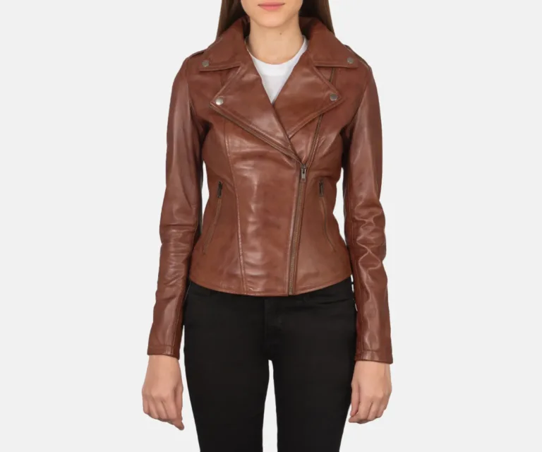 Flashback Brown Leather Biker Jacket Luxury Women's Biker Jacket — Front Silhouette Hero Presentation