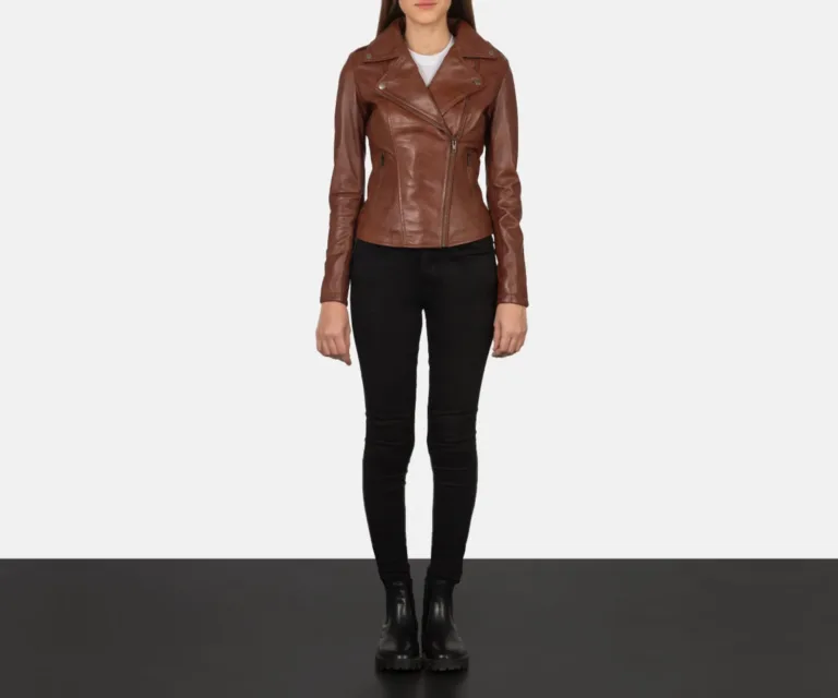 Flashback Brown Leather Biker Jacket Luxury Women's Biker Jacket — Rear Profile & Tailored Seaming