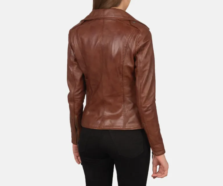 Flashback Brown Leather Biker Jacket Luxury Women's Biker Jacket — Macro Hardware & Leather Grain