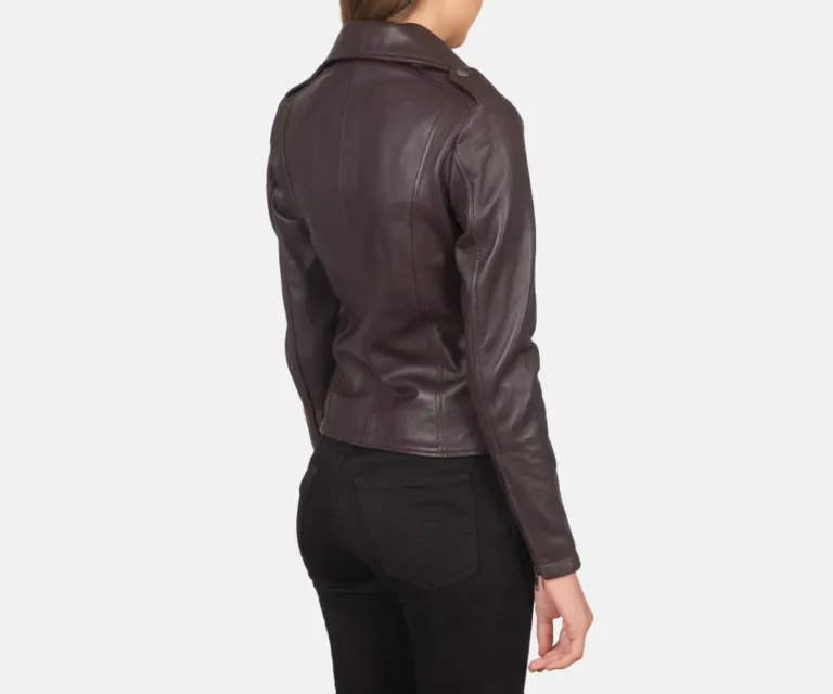 Flashback Maroon Leather Biker Jacket Luxury Women's Biker Jacket — Macro Hardware & Leather Grain