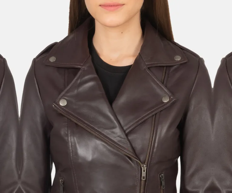 Flashback Maroon Leather Biker Jacket Luxury Women's Biker Jacket — Full-Length Silhouette & Drape
