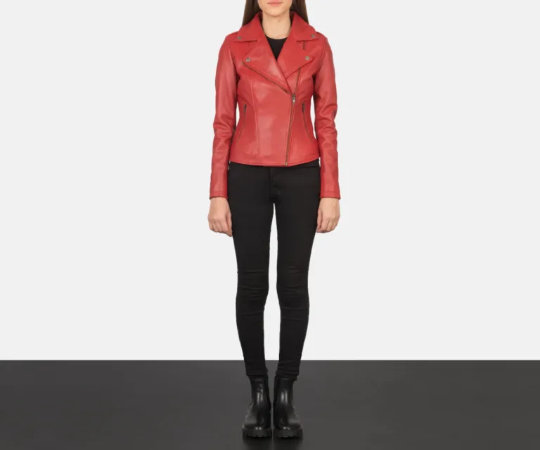 Flashback Red Leather Biker Jacket Luxury Women's Biker Jacket — Rear Profile & Tailored Seaming
