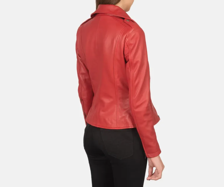 Flashback Red Leather Biker Jacket Luxury Women's Biker Jacket — Macro Hardware & Leather Grain