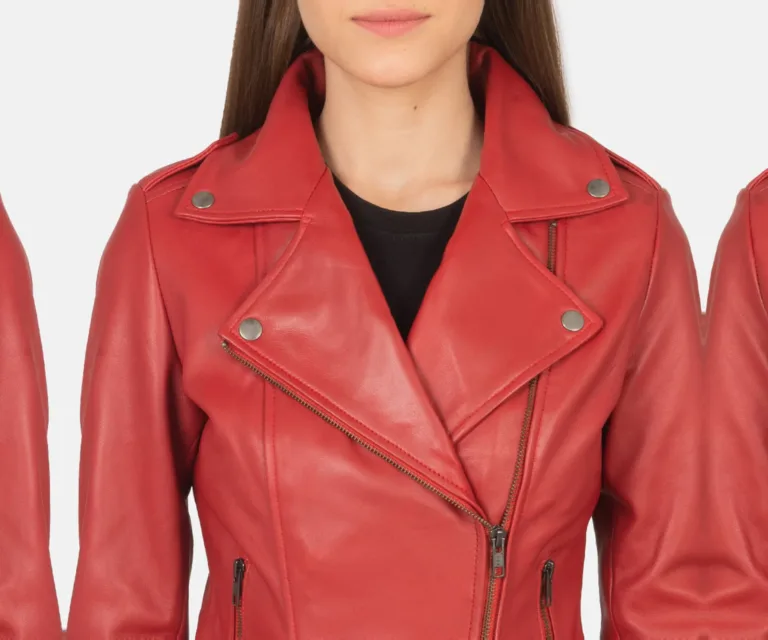 Flashback Red Leather Biker Jacket Luxury Women's Biker Jacket — Full-Length Silhouette & Drape