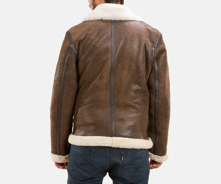 Forest Double Face Shearling Jacket — Quarter Angle Profile & Contoured Sleeve Detail
