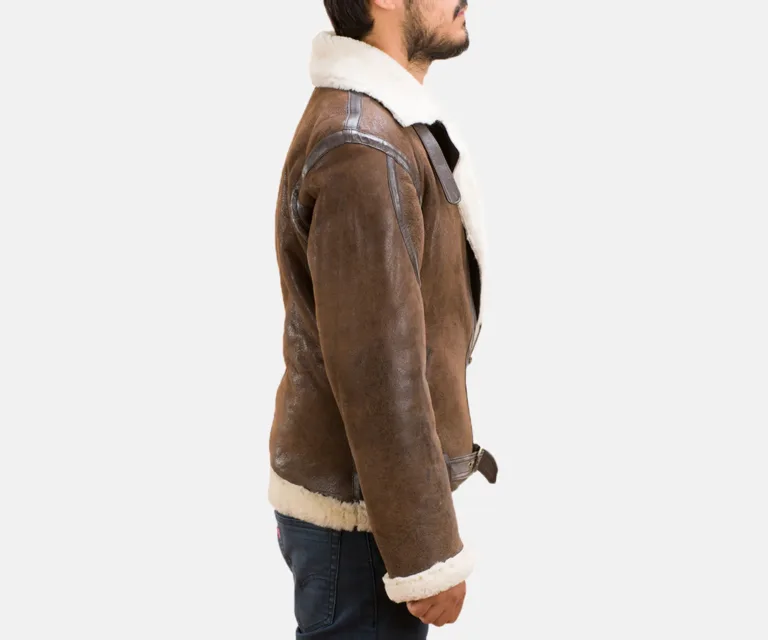 Forest Double Face Shearling Jacket — Front Collar Fur & Buckle Detail