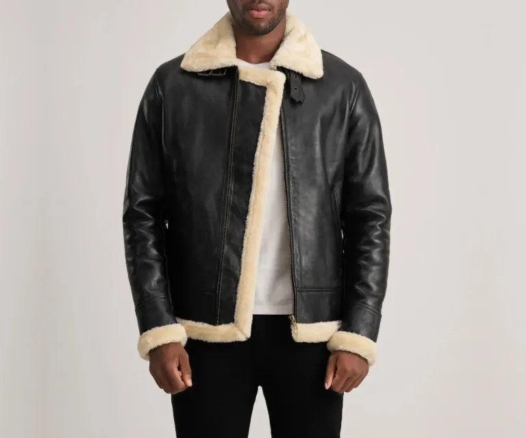 Francis B-3 Black & Cream Leather Bomber Jacket — Front Open Hero Presentation