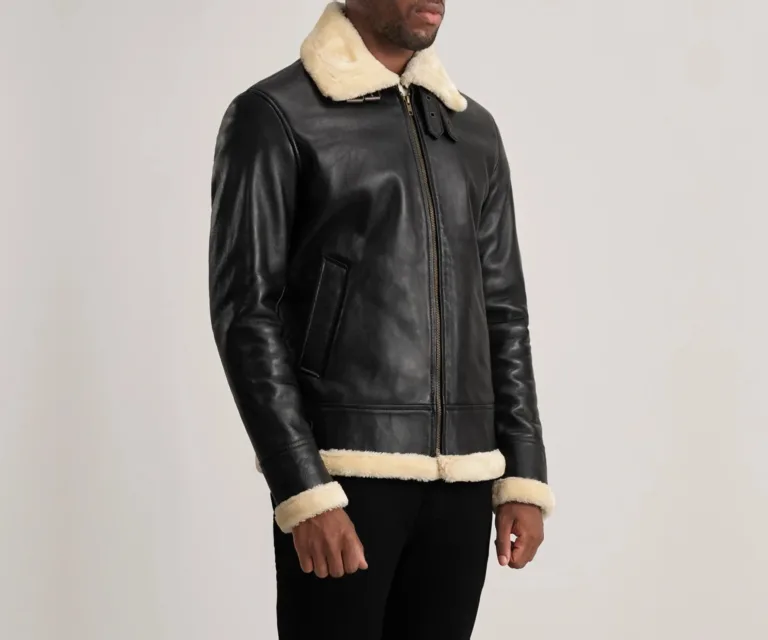 Francis B-3 Black & Cream Leather Bomber Jacket — view 2