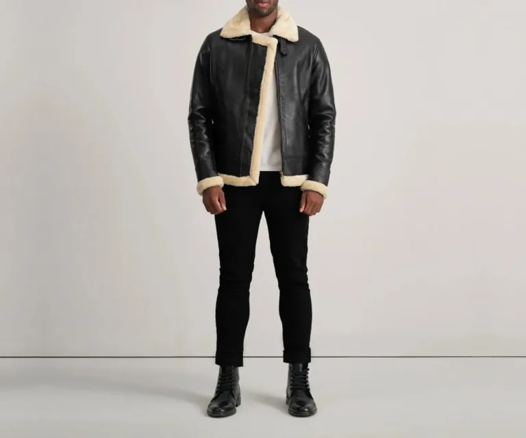 Francis B-3 Black & Cream Leather Bomber Jacket — view 3