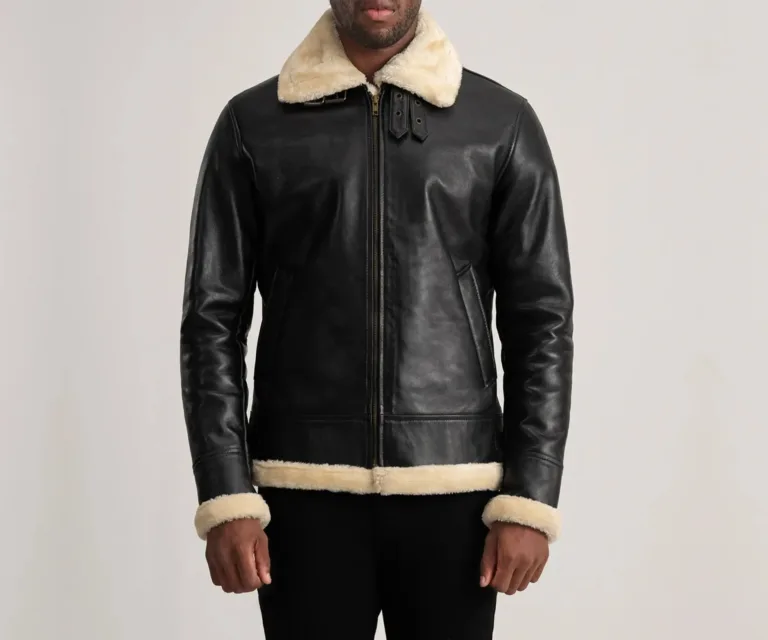 Francis B-3 Black & Cream Leather Bomber Jacket — view 4
