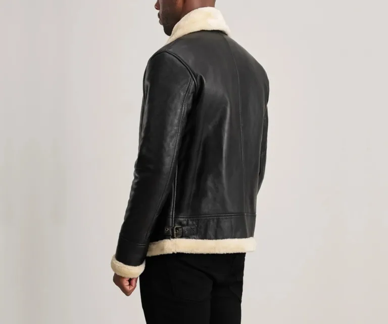 Francis B-3 Black & Cream Leather Bomber Jacket — view 5