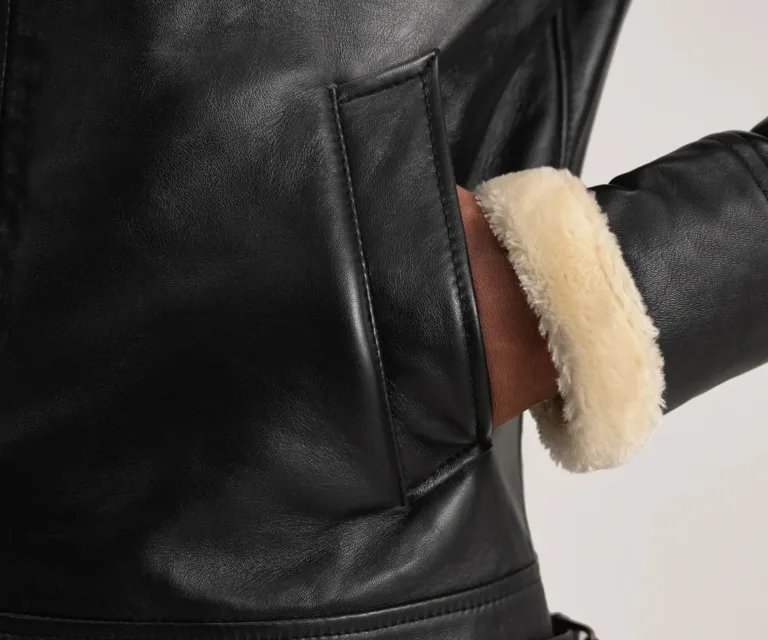 Francis B-3 Black & Cream Leather Bomber Jacket — view 6