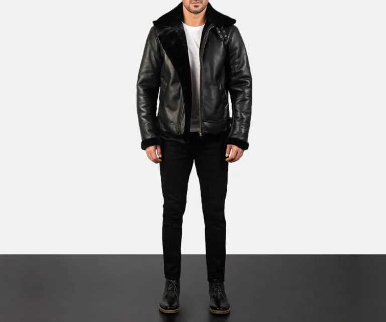 Francis B-3 Black Leather Bomber Jacket — view 3