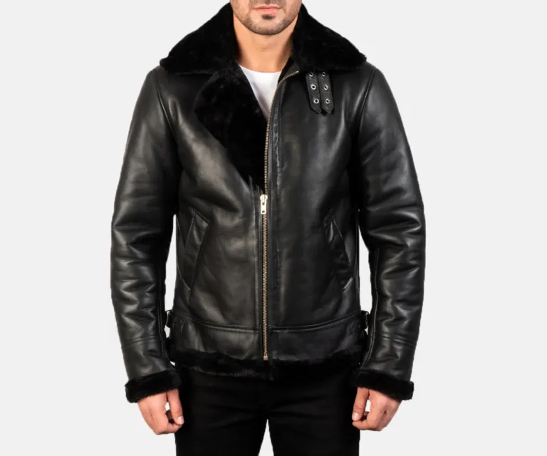 Francis B-3 Black Leather Bomber Jacket — view 4