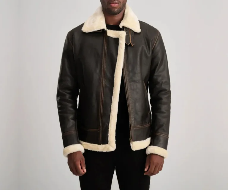 Francis B-3 Brown & Cream Leather Bomber Jacket — Front Open Hero Presentation