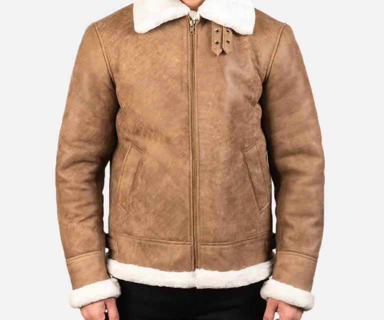 Francis B-3 Distressed Brown Leather Bomber Jacket — view 4