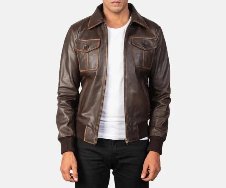 [FS] Aaron Brown Leather Bomber Jacket — Hero Presentation