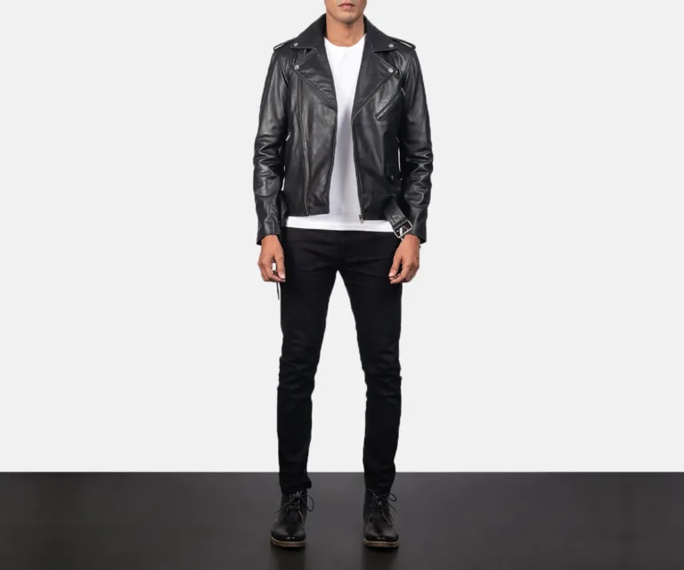 [FS] Allaric Alley Black Leather Biker Jacket — Front Architectural & Material Detail