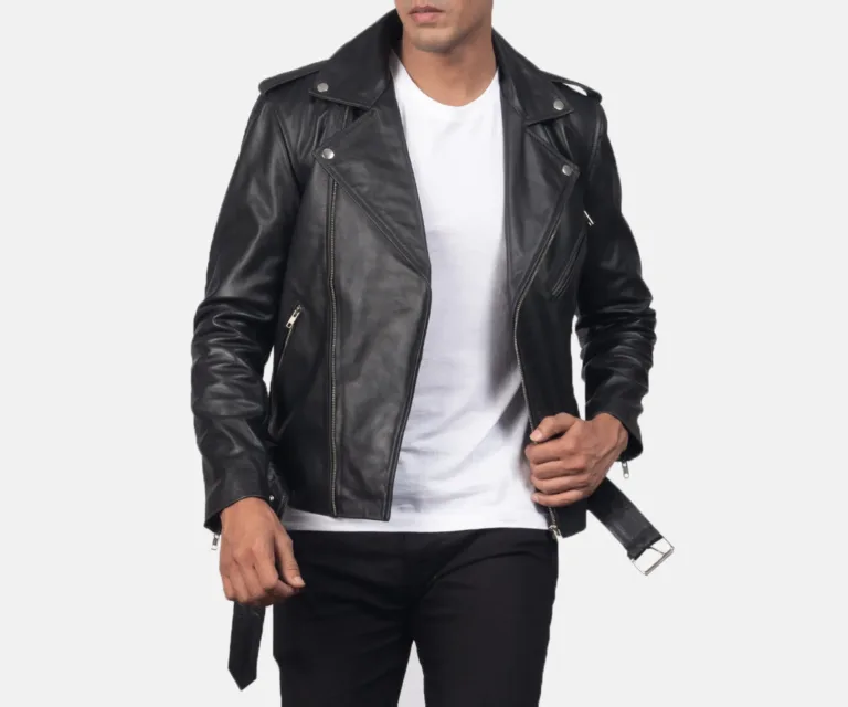 [FS] Allaric Alley Black Leather Biker Jacket — Rear Back View & Silhouette