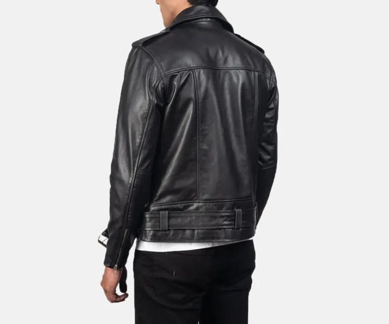 [FS] Allaric Alley Black Leather Biker Jacket — Macro Detail Grain, Stitching & Hardware