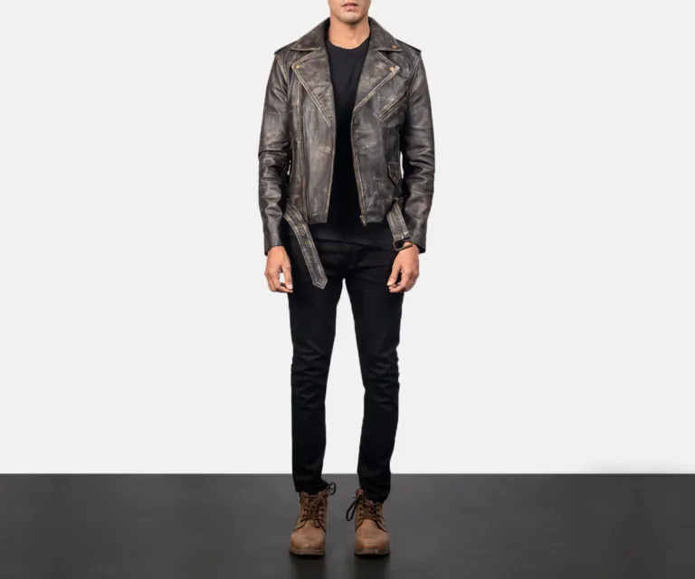 [FS] Allaric Alley Distressed Brown Leather Biker Jacket — Rear Back View & Silhouette